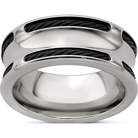 BlackTi & Stainless Steel Cable Polished Concave 10mm Ring