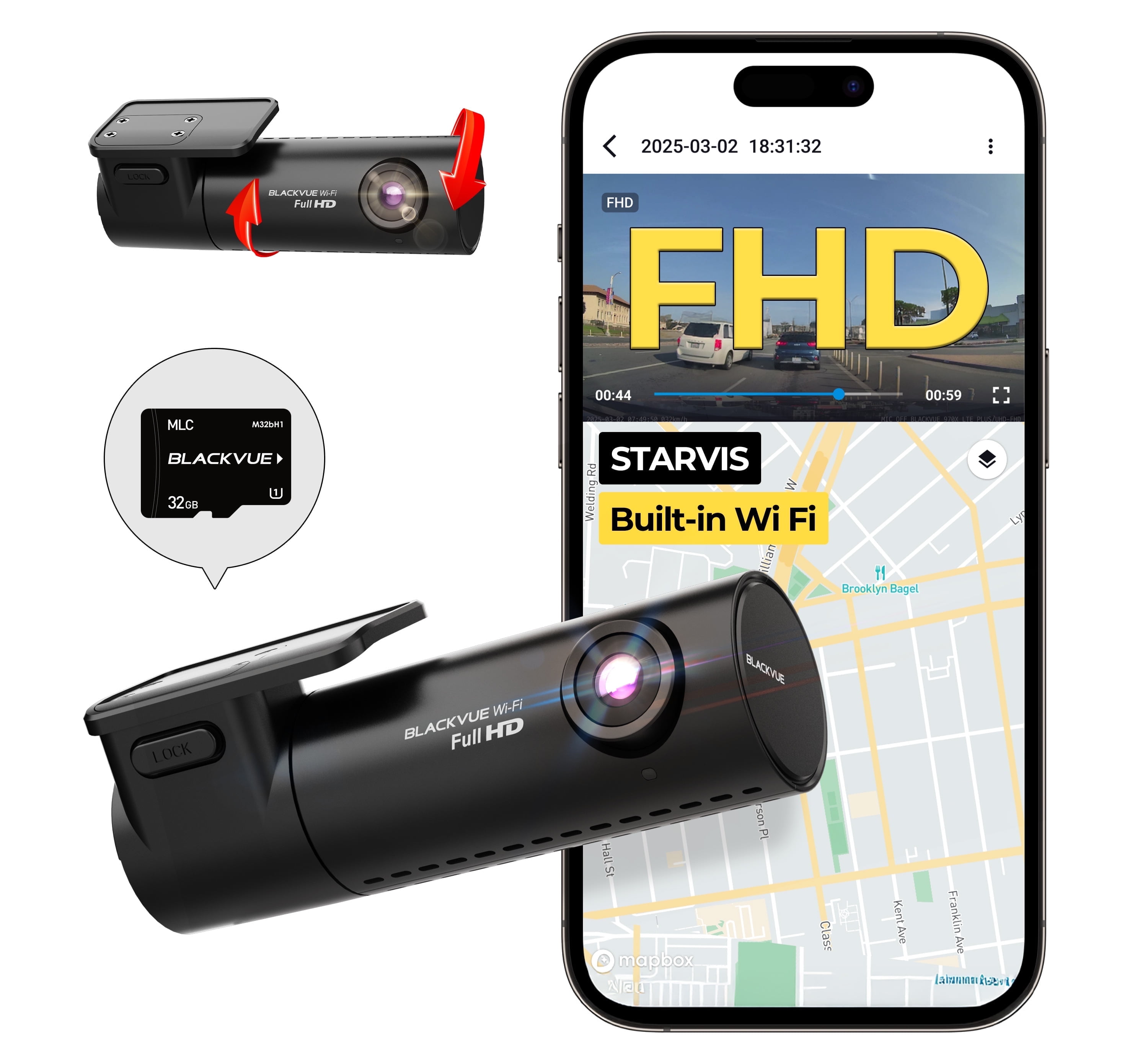 BlackVue DR590X-1CH Plus Full HD Wi-Fi Dashcam | Hardwiring Cable Included (32GB)