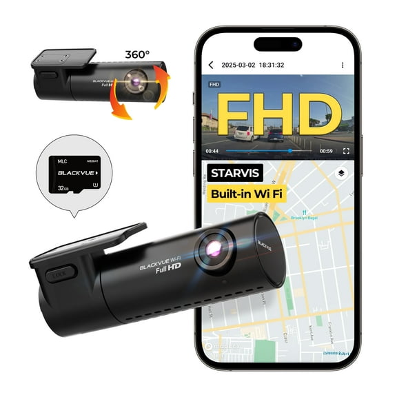 BlackVue DR590X-2CH Plus with 32GB microSD Card | Simple Full HD Wi-Fi Dashcam, Parking Mode Support (Kit Included), Front and Rear Camera, BlackVue App Support for Video Transfer