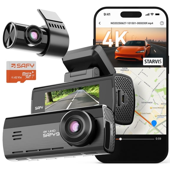 BlackVue SAFY9 4K Dual Dash Cam Front and Rear, HDR + AI Night Vision, SD Card Included, Wi-Fi GPS, 24-Hour Parking Guard, LCD Display (256GB)