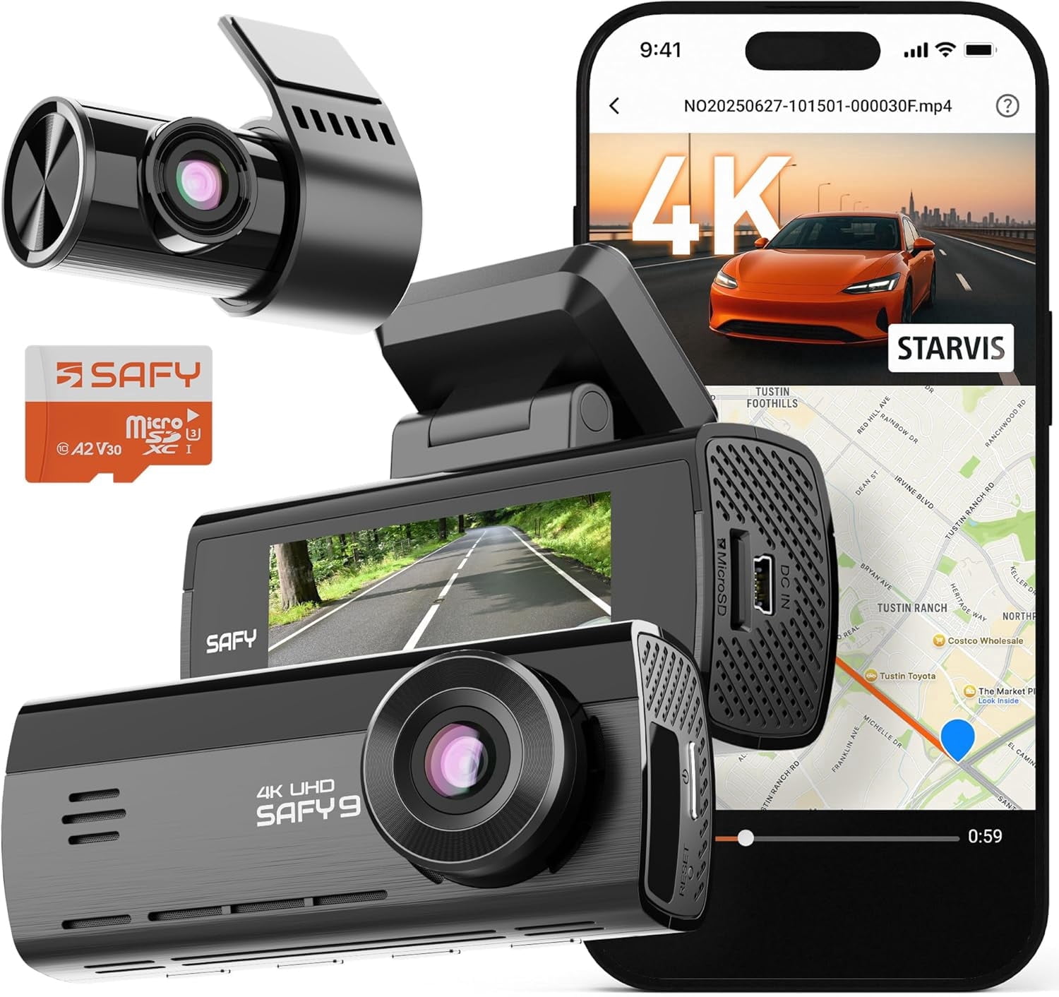 BlackVue SAFY9 4K Dual Dash Cam HDR + AI Night Vision Wi-Fi GPS (64GB)