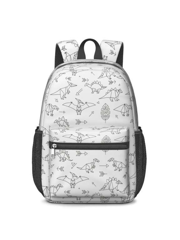 BlackWhite Origami Dinosaurs Tribal 17" Waterproof Oxford School Backpacks for Teens, S-Shape Padded Straps, for School, Travel, Hiking, Camping