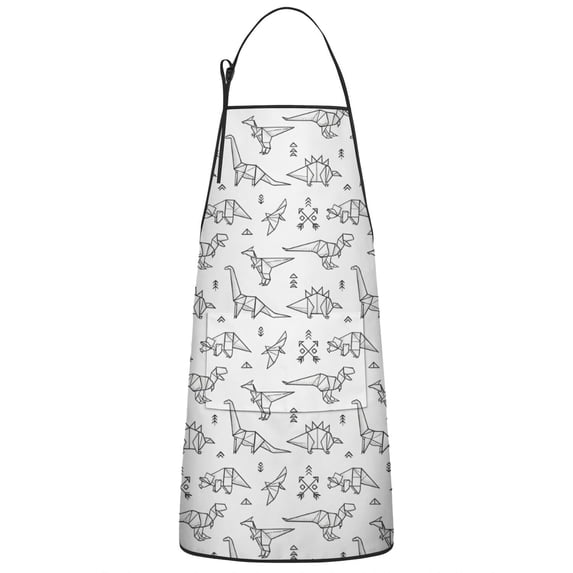 BlackWhite Origami Dinosaurs Tribal Pattern Apron-Garden Aprons for Women with Pockets-Cotton Linen Waterproof Kitchen Cooking Gardening Aprons Adjustable for Kitchen,Cooking,BBQ and Salon 33x27 Inch