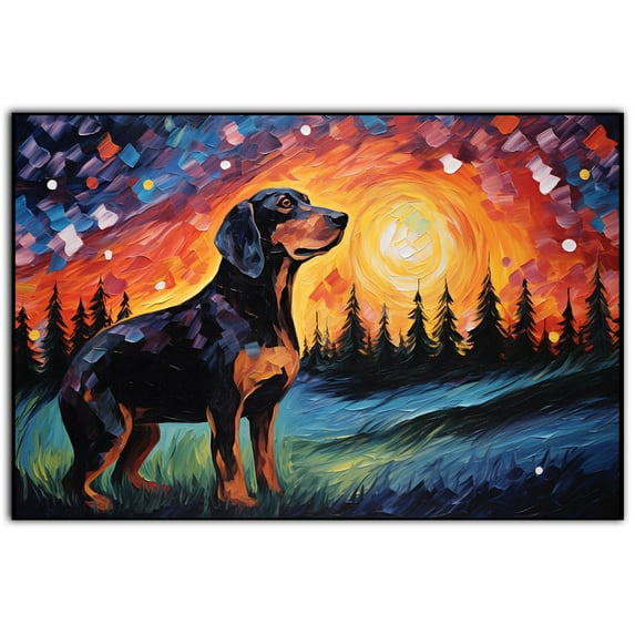 Blackand Tan Coonhound Dog Watercolor Starry Night Van Gogh Painting Kits, Painting Watercolor Canvas, Canvas Suitable for Room Decor Cafe Decor Or Gift for Friends