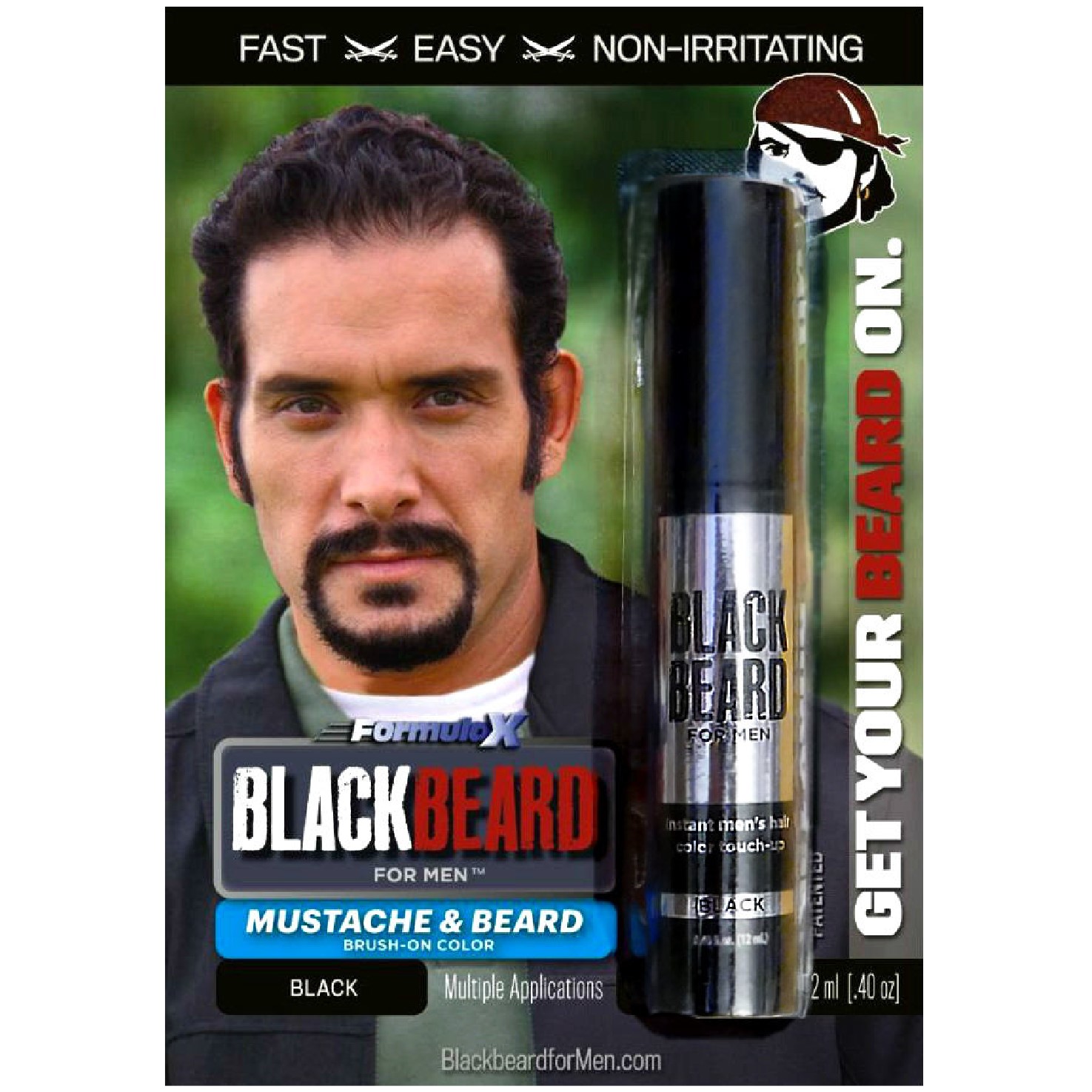 Blackbeard For Men Formula X Instant Mustache, Eyebrow and Sideburns Color, Fast, Easy, Mens Grooming, Beard Dye Alternative, Black, 1 Pack - image 1 of 9