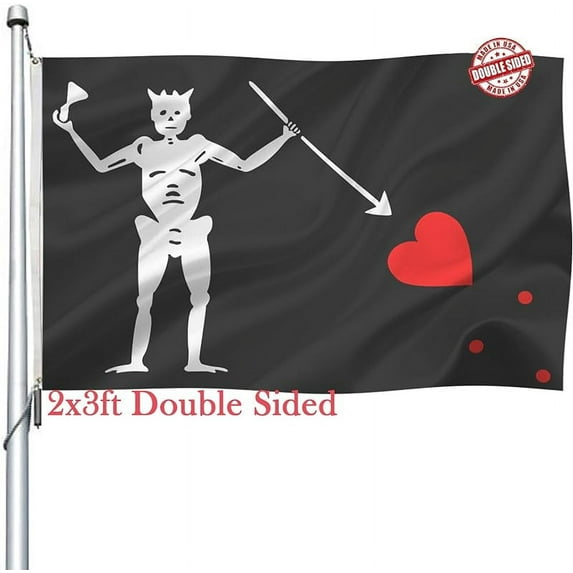 Blackbeard Pirate Flag 2x3 Outdoor 3 Ply Double Sided- Heavy Duty Pirate Captain Edward Teach Jolly Roger Flags with 2 Brass Grommets for Easy Display Bloody flags BlackBeard Halloween Flag