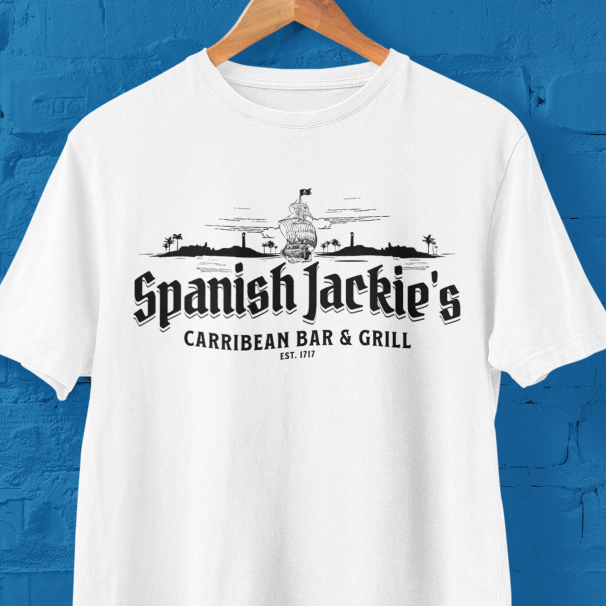 Blackbeard Pirate Theme T Shirt, Spanish Jackie's Shirt, Pirate Bar and