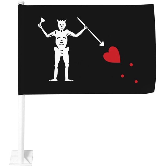 Blackbeard Skull Pirate Flag Car Flag 12x18 Inch Window Clip Flag - Double Sided Fade Resistant Outdoor Decoration Let Your Cars Stand Out