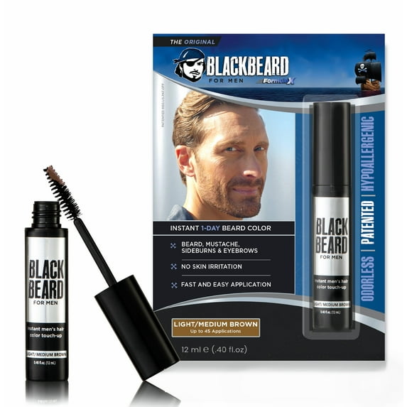 Blackbeard for Men Instant Beard Color - All Day Beard, Mustache, Eyebrow, and Sideburns Color – Temporary, Hypoallergenic Beard Dye Alternative – Up to 45 applications – Light Medium Brown, 6 Pack