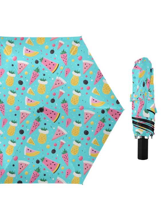 Blackberries Watermelon Pineapple Compact Sun Umbrella Windproof Travel Umbrellas for Rain Strong Portable UV Protection