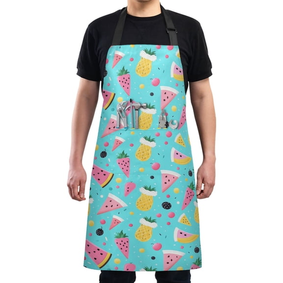 Blackberries Watermelon Pineapple Kitchen Apron with 2 Pockets Adjustable waterproof Cooking Aprons for Women Men Chef