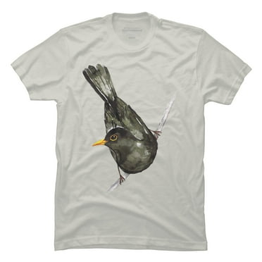 Blackbird watercolor Mens Silver Cream Graphic Tee - Design By Humans  M