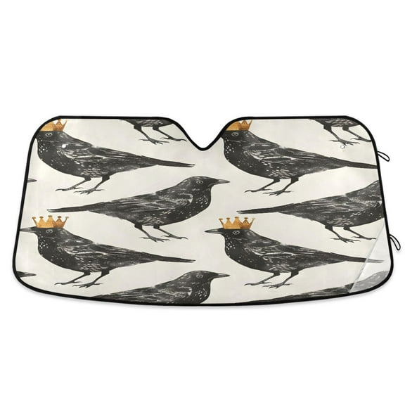 Blackbirds with Crown Car Windshield Sun Shade Foldable Car Front Window Visor Heat and UV Protection 55x27.6