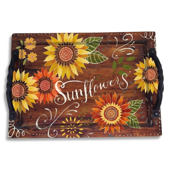 Blackboard Bouquet Wooden Tray with Metal Handles