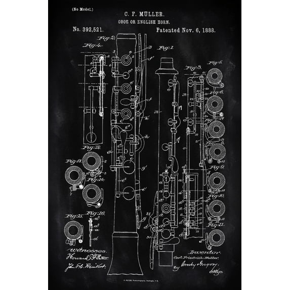 Blackboard Patent, Oboe (16x24 Giclee Gallery Art Print, Vivid Textured Wall Decor)