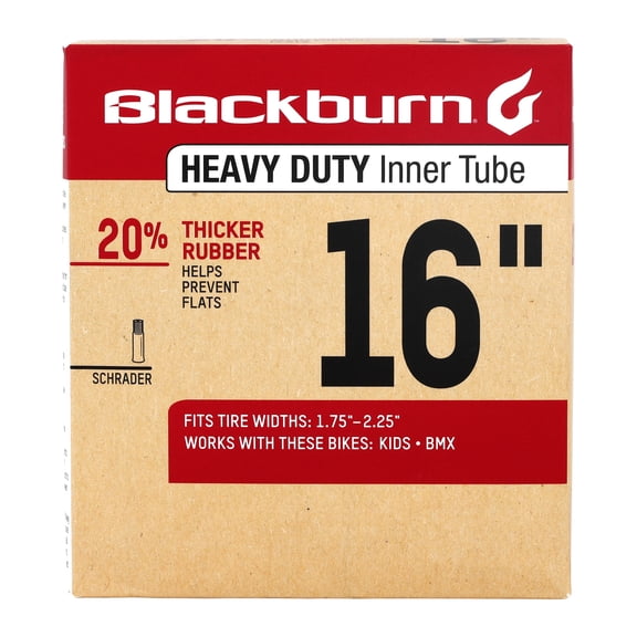 Blackburn Heavy Duty 16" Bicycle Inner Tube, 1.75" - 2.25", Schrader Valve, Black