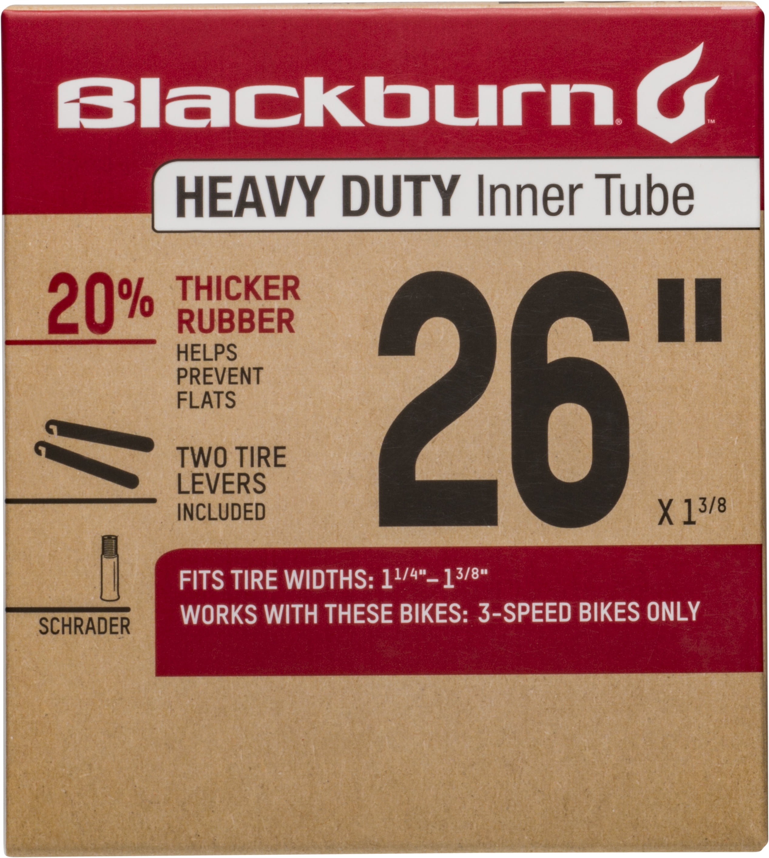(2 pack) Blackburn Heavy Duty 26" Bicycle Inner Tube with Tire Levers