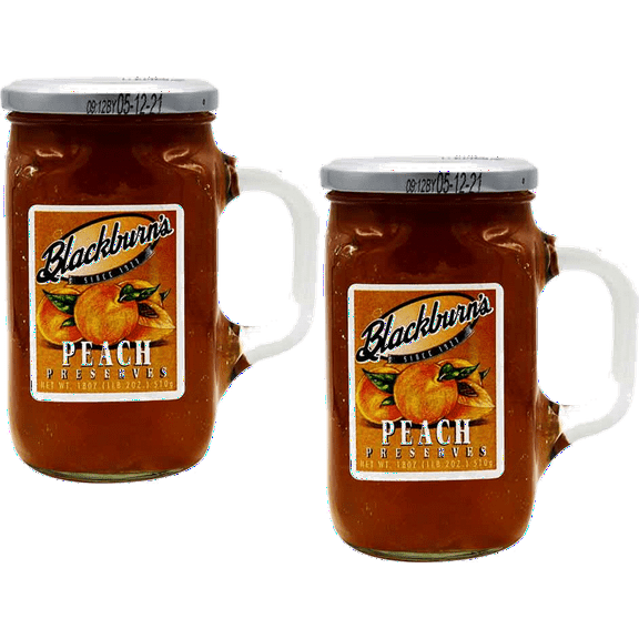 Blackburn's Peach Fruit Preserves with Reuseable Mug, 2-Pack 18 oz. Jars