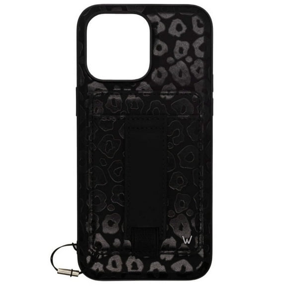 Walli Cases Blacked Out Leopard Magnetic Phone Case for iPhone 14 Pro Max with Wallet, Kickstand & Finger Strap