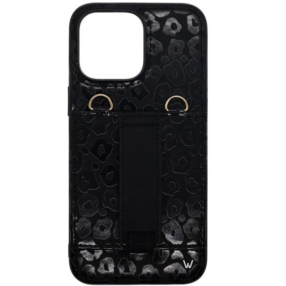 Walli Cases iPhone 13 Purse Phone Case with Wallet and Finger Strap - Blacked Out Leopard