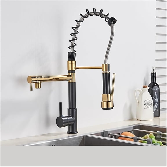 Blackend Spring Kitchen Faucet Pull Out Side Sprayer Dual Spout Single Handle Mixer Tap Sink Faucet 360 Rotation Kitchen Faucets