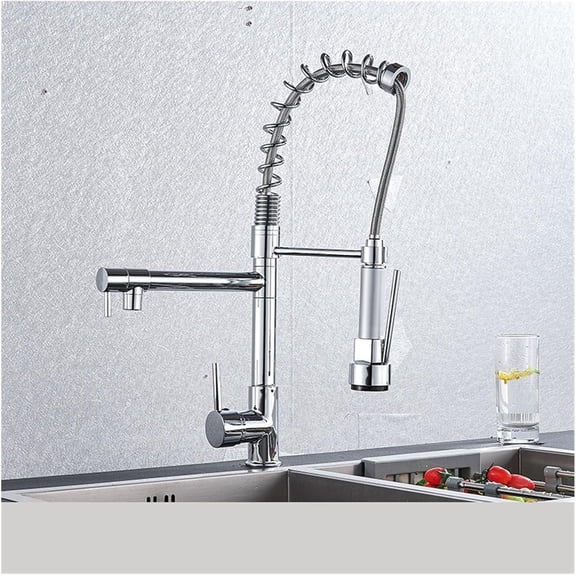Blackend Spring Kitchen Faucet Pull Out Side Sprayer Dual Spout Single Handle Mixer Tap Sink Faucet 360 Rotation Kitchen Faucets