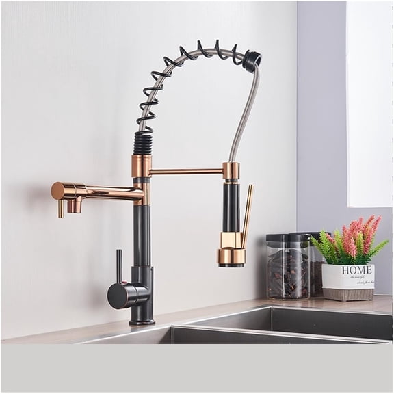 Blackend Spring Kitchen Faucet Pull Out Side Sprayer Dual Spout Single Handle Mixer Tap Sink Faucet 360 Rotation Kitchen Faucets