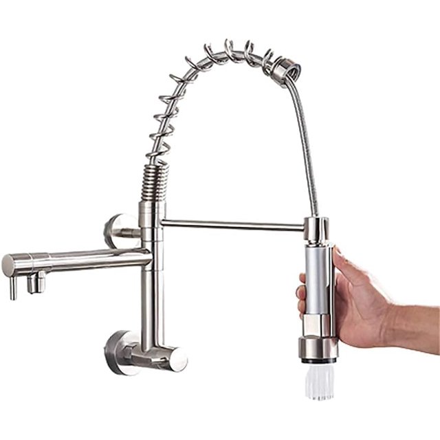 Blackend Wall Mounted Kitchen Spring Faucet Dual Spouts 360 Rotation