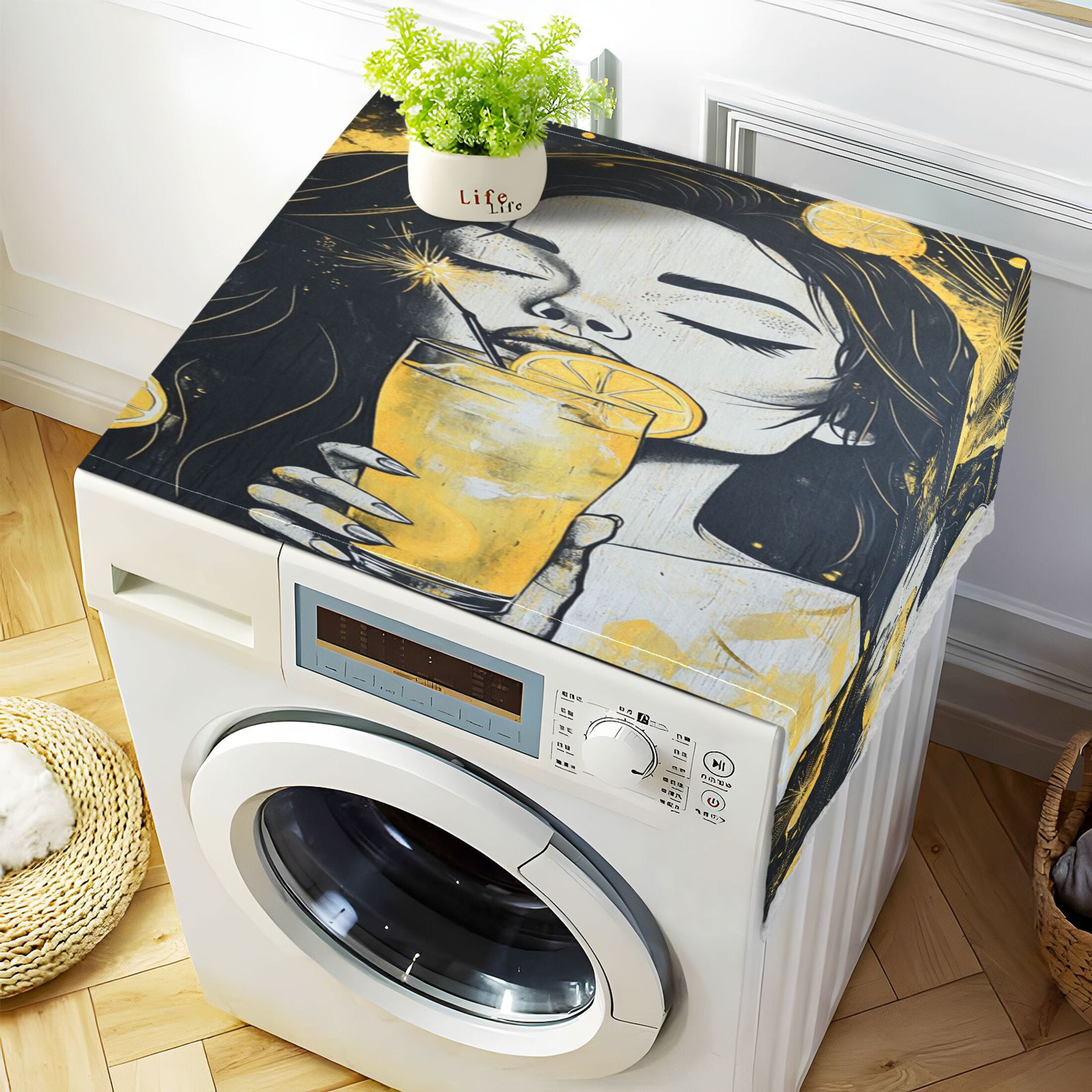 Blackhair GirlWasher and Dryer Covers Dust-Proof and Oil Resistant Fridge Cover with 4 Storage Pockets Washing Machine Top Cover for Laundry Kitchen Home 51.2 x 22 In