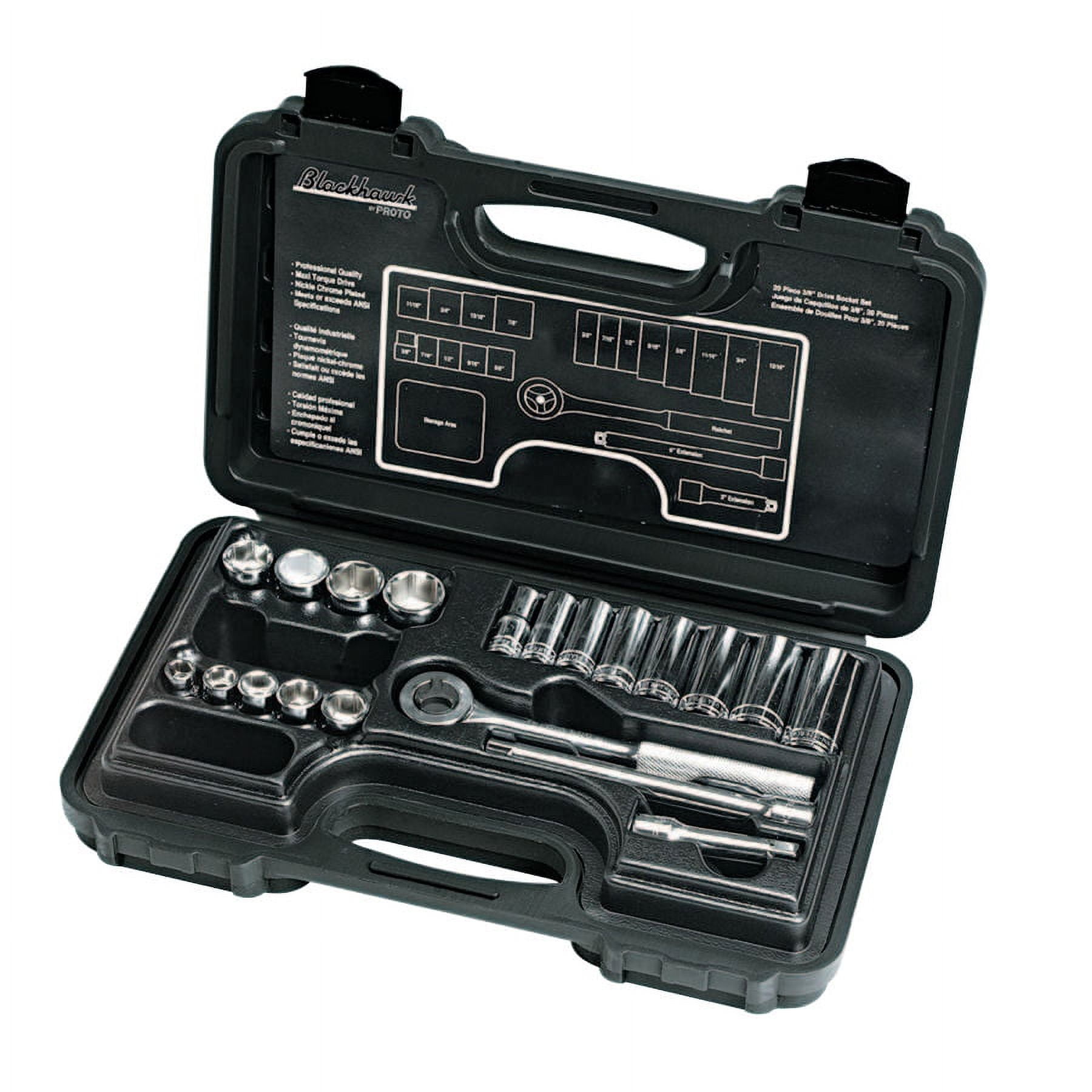 Blackhawk 20 Piece Deep and Standard Socket Set, 3/8 in, 12 Point