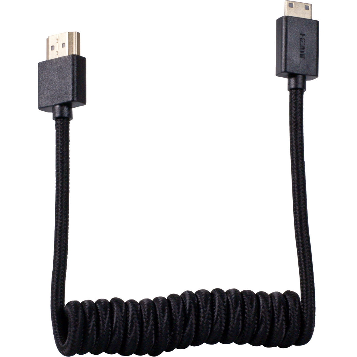 Blackhawk Cables 12-24" Mini HDMI to Full HDMI Nylon Braided Coiled Cable for On-Camera Monitors, Black