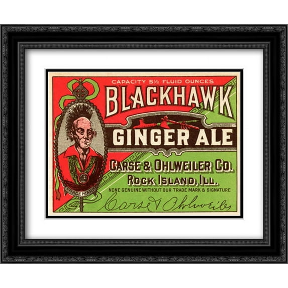 Blackhawk Ginger Ale 2x Matted 24x20 Black Ornate Framed Art Print by Vintage Booze Labels