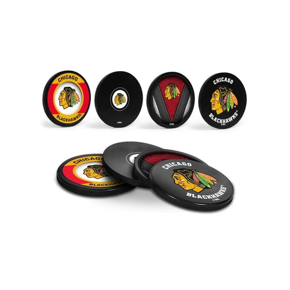 Blackhawks Officially Licensed Drink Coasters 4 Pack Hockey Puck Design