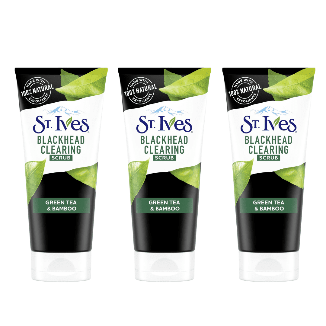 Blackhead Clearing Face Scrub Clears Blackheads & Unclogs Pores Green Tea & Bamboo With Oil-Free Salicylic Acid Acne Medication, Made with 100% Natural Exfoliants 6 oz (3 Pack))