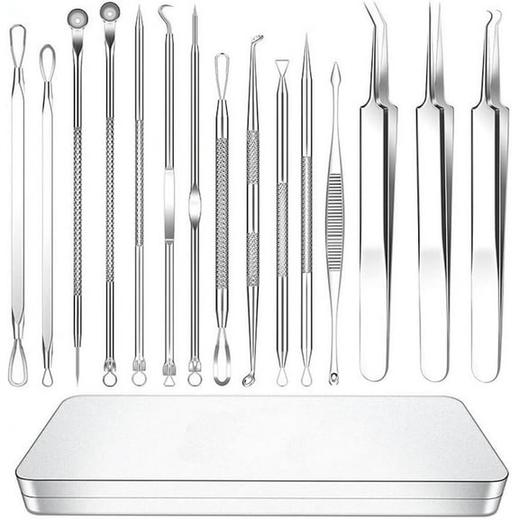 Blackhead Remover Comedone Extractor, Curved Blackhead Tweezers Kit, Professional Stainless Pimple Acne Blemish Removal Tools Kit