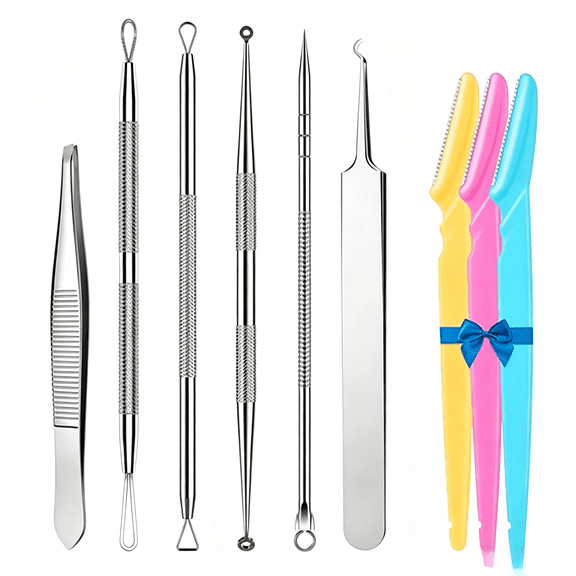 Blackhead Remover Lumps Popper Tool Kit With Diagonal Tweezers