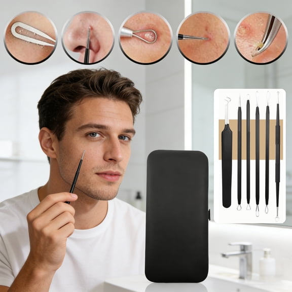 Blackhead Remover Pimple Popper Tool Kit, 6 Piece Professional Stainless Steel Pimple Comedone Extractor Removal Tool for Nose, Face, Skin Blemish