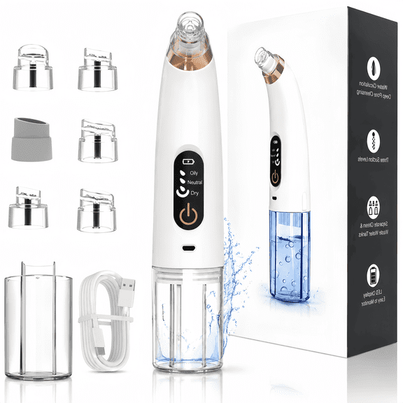 LEFINEE X13 Blackhead Remover Pore Vacuum, USB Rechargeable Facial Cleaner with 3 Suction Levels & 6 Replacement Heads for Men Women