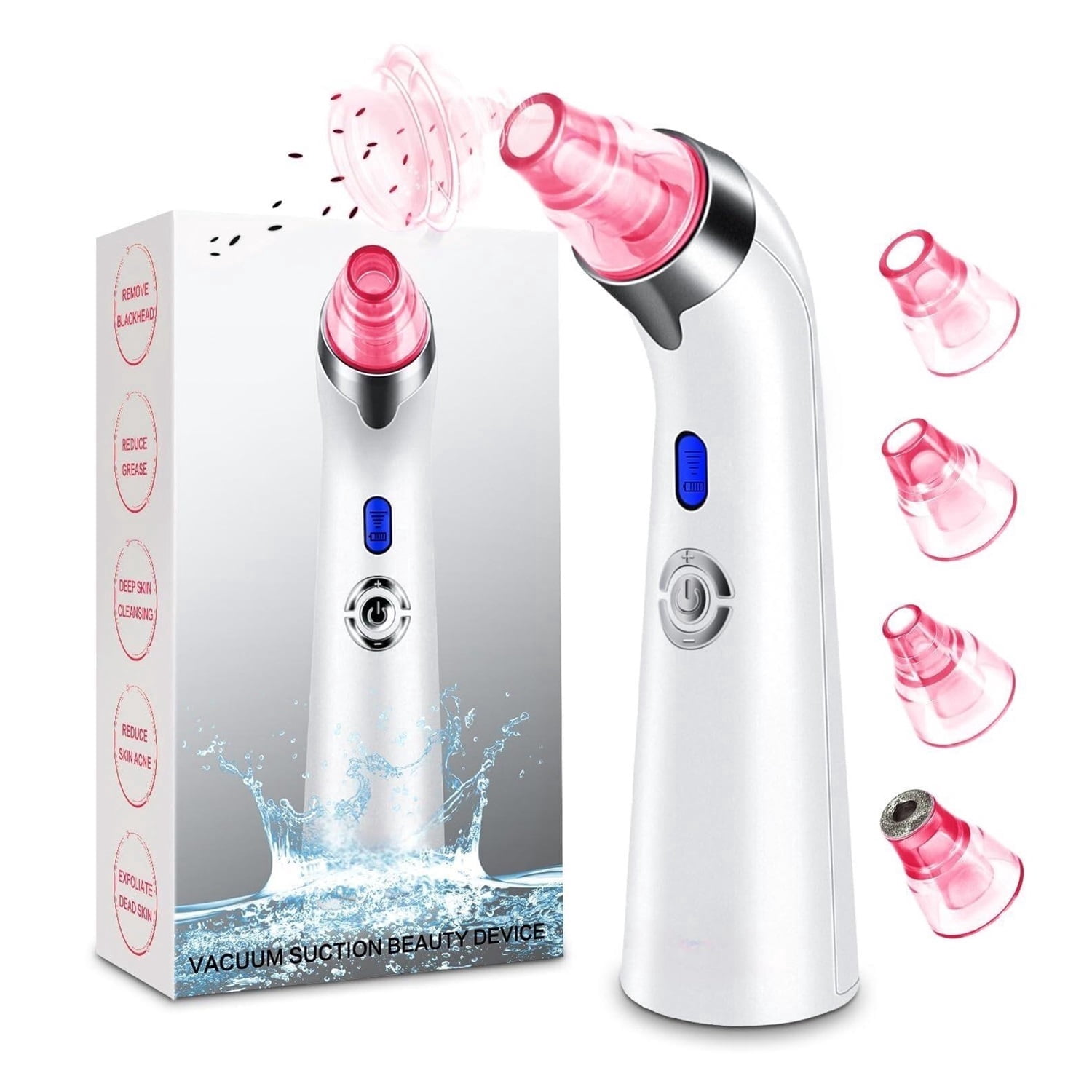 Blackhead Remover Pore Vacuum, Face Suction Pore Cleaner, 5 Suction Power Electric Blackhead Extractor Tool, 4 Probes, Blackhead Suction Remover for Women & Men
