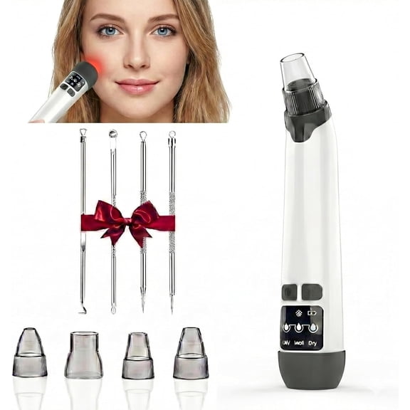 Blackhead Remover Pore Vacuum with 4 Probes 3 Suction Levels LED Display USB Rechargeable Electric Facial Cleanser with Blemish Tool Kit White