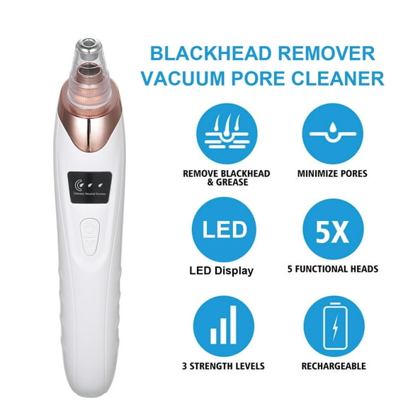 Blackhead Remover,Suction Remover Lcd Display Portable Suction Remover 5 Pore Remover Pore Cleaner Remover 5-in-1 Probes Pore Cosmetic Lcd Remover Cosmetic Cleaner Cosmetic Remover With