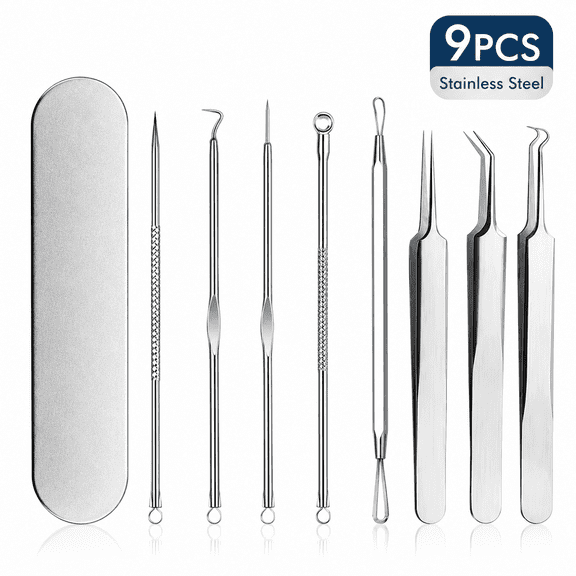 Blackhead Remover Tool Kit - 7 Pcs Pimple Popper Comedone Extractor Acne Removal Tool for Blemish Whitehead Popping, Zit Removing for Nose Face, Stainless Steel Pimple Tools with Metal Case