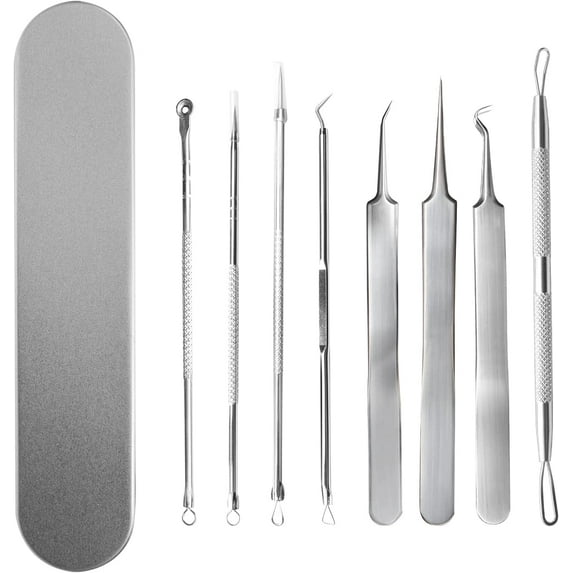 Blackhead Remover Tool Set Pimple Extractor Stainless Steel Pimple Popper Black Head Extractions Tools (8 Pack)