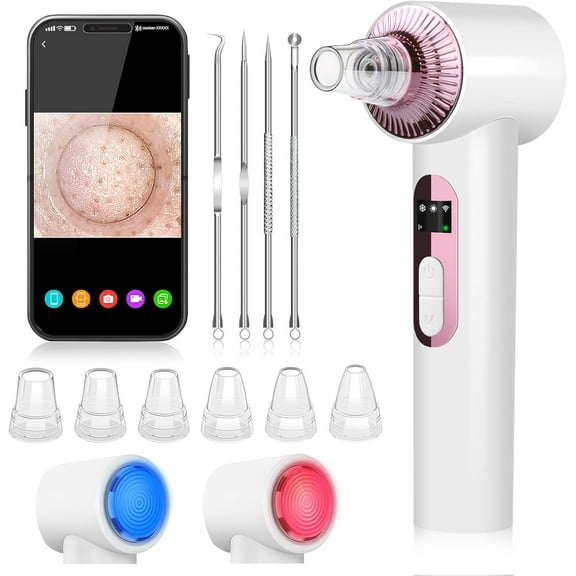 Blackhead Remover Vacuum with Heat & Cold Care, Black Head Remover for Face & Nose with Camera, Rechargeable Blackhead Vacuum Extractor with 3 Modes 5 Suction Levels & 6 Replaceable Heads