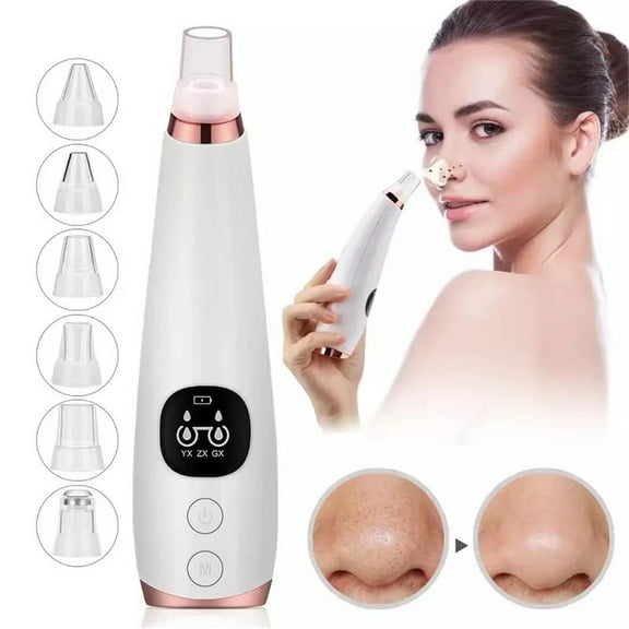 Blackhead Remover Vacuum Pore Cleaner Suction Device 3 Modes 6 Heads USB Rechargeable LED Display Stainless Steel Beauty Needle Facial Skin Care Tool