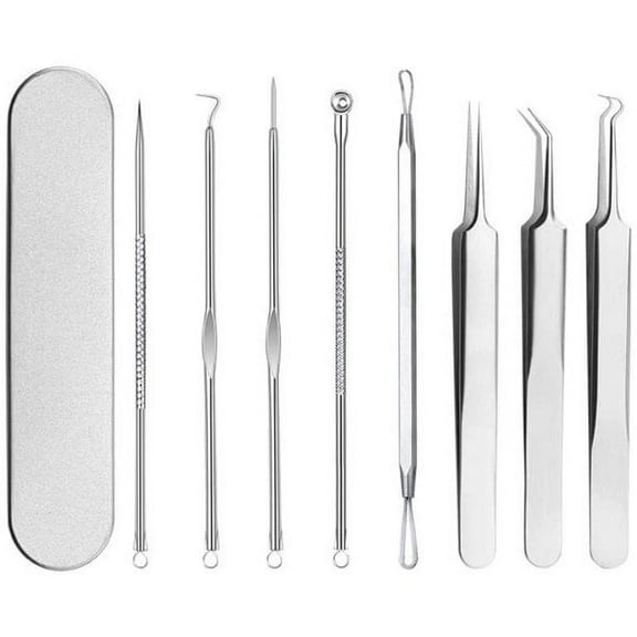 Blackhead Removers Comedone Pimple Popper Tool Acne Extractors Blemish Remover Ingrown Hair Tweezers Removal Kit Whitehead Remover Zit Treatment Skincare Tools for Face Nose, 8-in-1