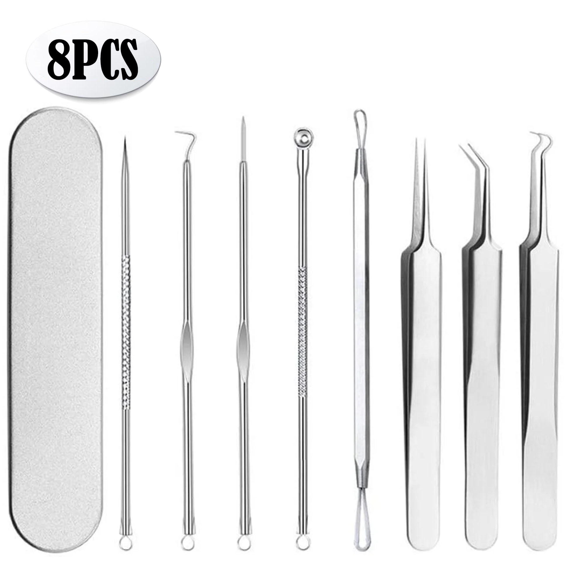 Blackhead Removers Comedone Pimple Popper Tool Acne Extractors Blemish Remover Ingrown Hair Tweezers Removal Kit Whitehead Remover Zit Treatment Skincare Tools for Face Nose, 8-in-1