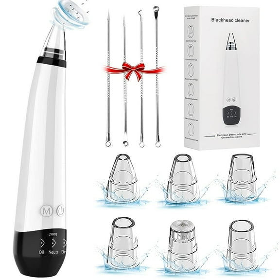 Blackhead Suction Tool - Blackhead Remover Pore Vacuum Cleaner Pimple Extractor - Facial Pore Cleaner Pore Extractor - Electric USB Pore Vacuum with 5 Probes -Blackhead Remover Kit (White)