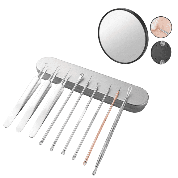 Blackhead Tools, 2025 New Stainless Steel Blackhead Tweezers, Stainless Steel Blackhead Remover Tool Kit with 15x Magnifying Glass (10Pcs)