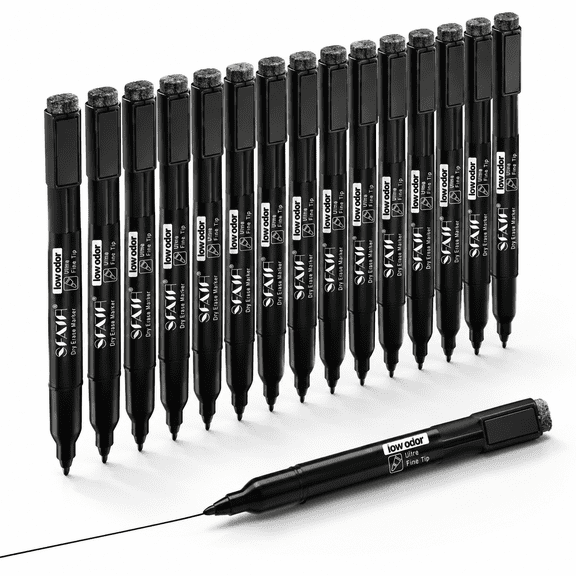 Blackic Ultra Fine Tip Dry Erase Markers 15 Pack With Eraser